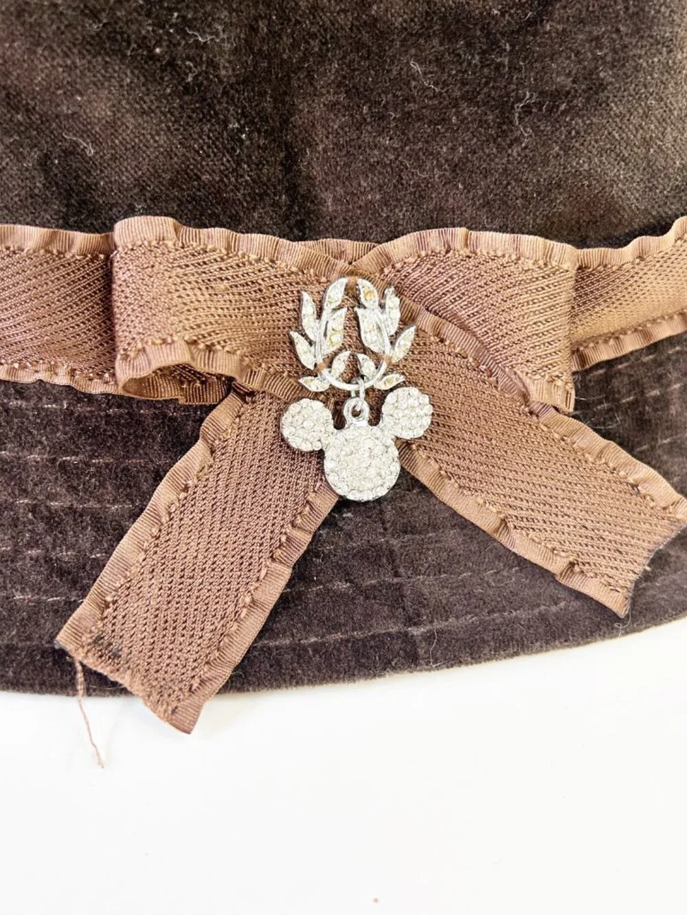Walt Disney World Velour Bucket Hat Adult Brown Velvet Mickey Charm Disneyland